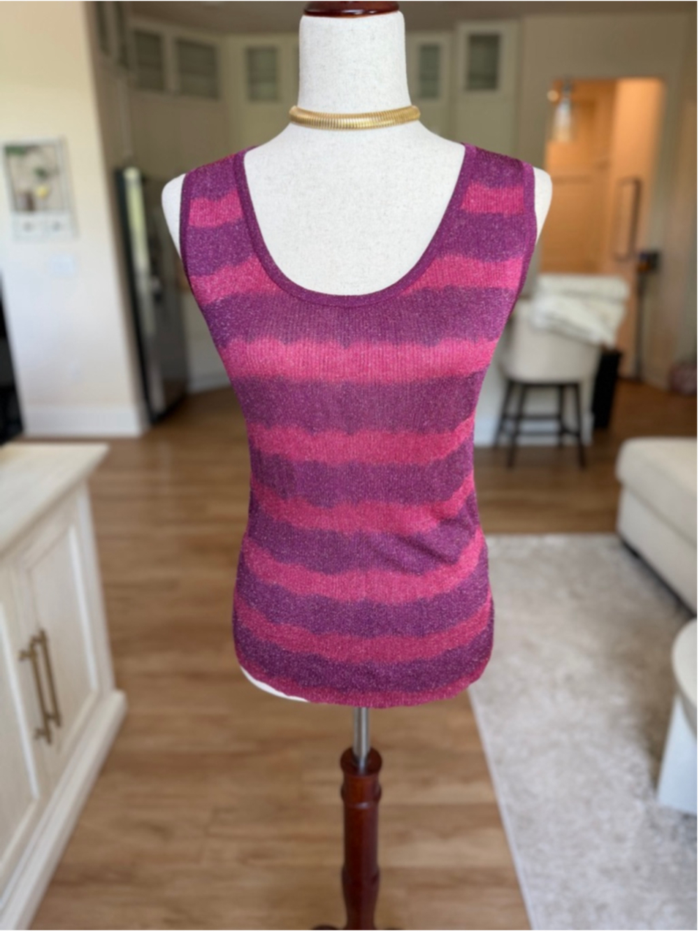 HAPPY SHEEP Pink Purple Striped Tank Top S